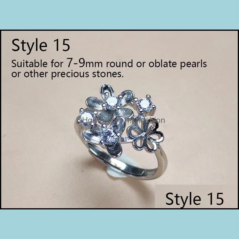 Jewelry Settings 9 Styles Diy Pearl Rings Accessories S925 Sier Gem Ring For Women Adjustable Blank Fashion Drop Delivery Dhcxe