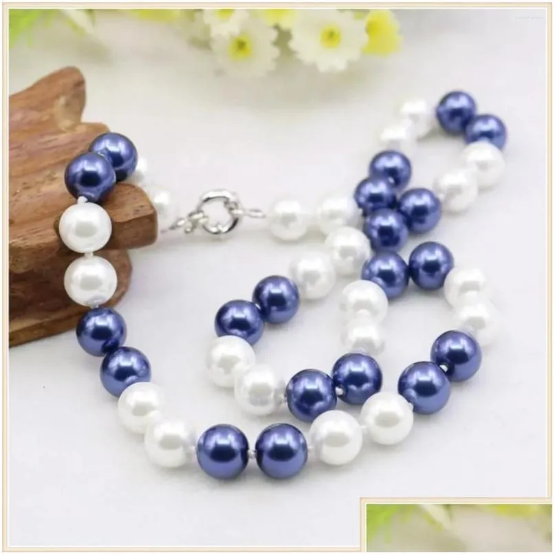 Chains 10mm Round Whte Blue Multicolor Shell Pearl Necklace Fashion Jewelry Making Design Mothers Gifts DIY Knotted Between Every