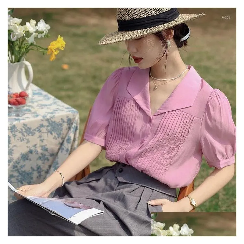Women`s Blouses Sweet Gentle Puff Sleeve Shirt Female 2023 Spring Summer Purple Korean Chic Casual Top