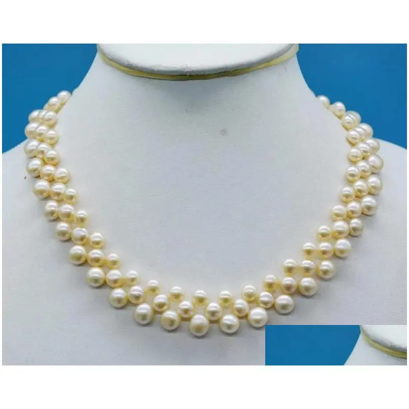 Choker 6-8MM 3 Rows Natural Pink Pearl Necklace 16