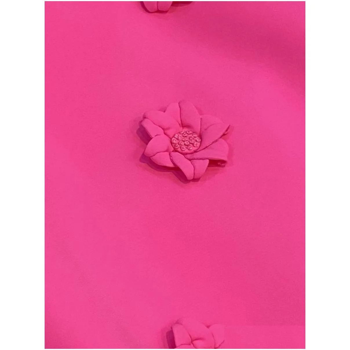 Spring Autumn Hot Pink Solid Color 3D Flowers Panelled Dress Short Sleeve Round Neck Short Casual Dresses O3G292658
