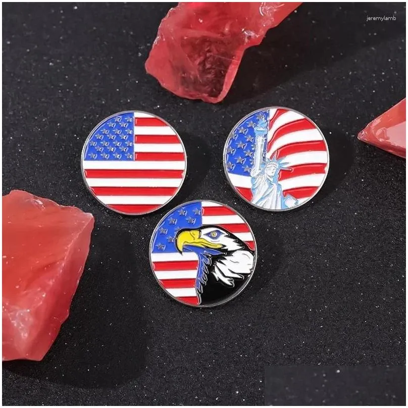 Brooches US Flag Enamel Pins Custom Statue Of I Heart USA  For Backpack Lapel Badges Jewelry Gift