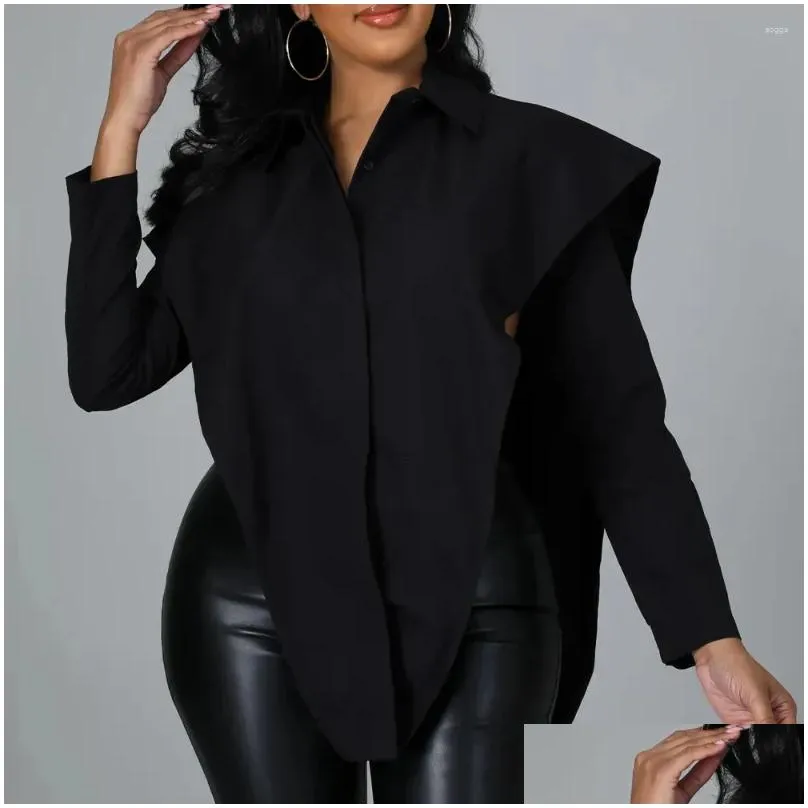 Women`s Blouses EWSFV 2023 Autumn Fashion Women Clothing Sexy Nightclub Loose Casual Solid Color Blouse Long Sleeved Shirt