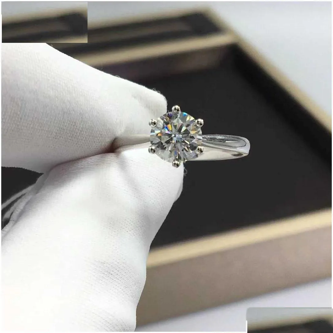 wedding rings % real moissanite engagement rings platinum plating sterling silver 1ct 2ct 3ct diamond wedding rings classic 6 prong ring