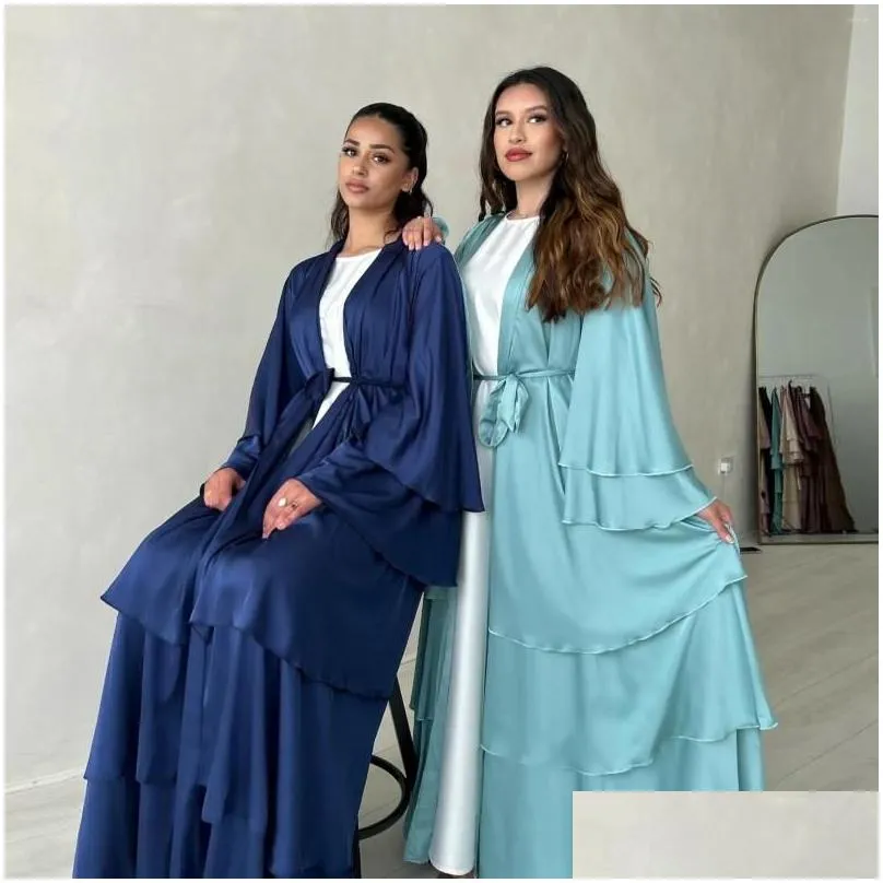 Ethnic Clothing 2024 Ramadan Open Abaya Dubai Cardigan Muslim Coat Arab Dress With Belt Turkey Abayas For Women Kimono Islamic Kaftan
