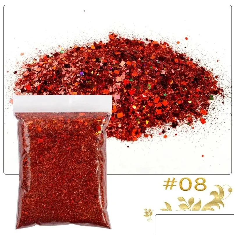 Nail Glitter 50G Laser Square Sequins Bulk Mix Rectangle Shape Flakes Design Holo 12Colors Iridescent Pigment For DIY Manicure&