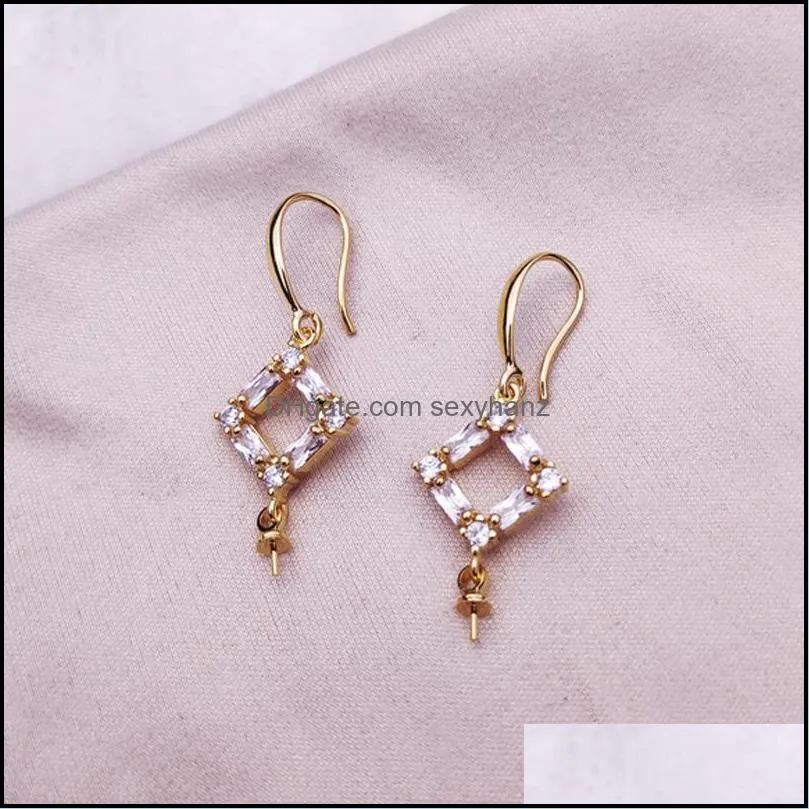Jewelry Settings Zircon Pearl Earrings Gold Stud Earring Long Tassel Suitable 5-10Mm Diy Wedding Gift Drop Delivery Dhgarden Dhhve