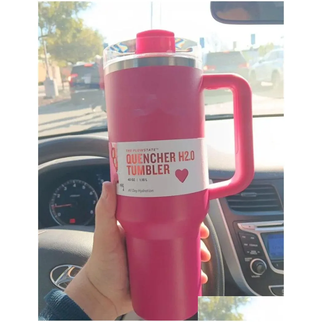 US stock Cosmo Pink Parada 40oz Stainless Steel Co Branded Flowstate Tumbler Flamingo 40 oz Quencher H2.0 Valentines Day Gift Mug Red Target Cups