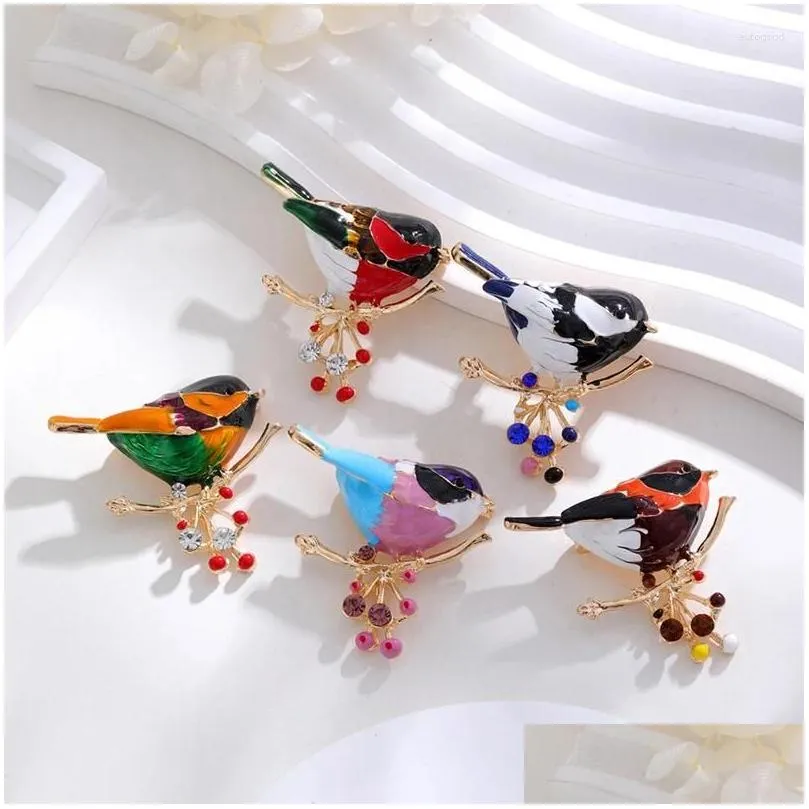 Brooches 1PC Simple Style Alloy Dripping Oil Bird Brooch Fashion Personality Animal Corsage Pin Accessories