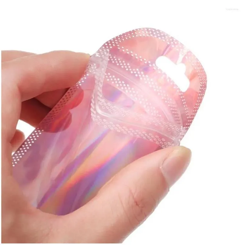 Jewelry Pouches 50pcs/bag High Quality Resealable With Hang Hole Iridescent OPP Bags Self Sealing Packaging Bag Zip Lock