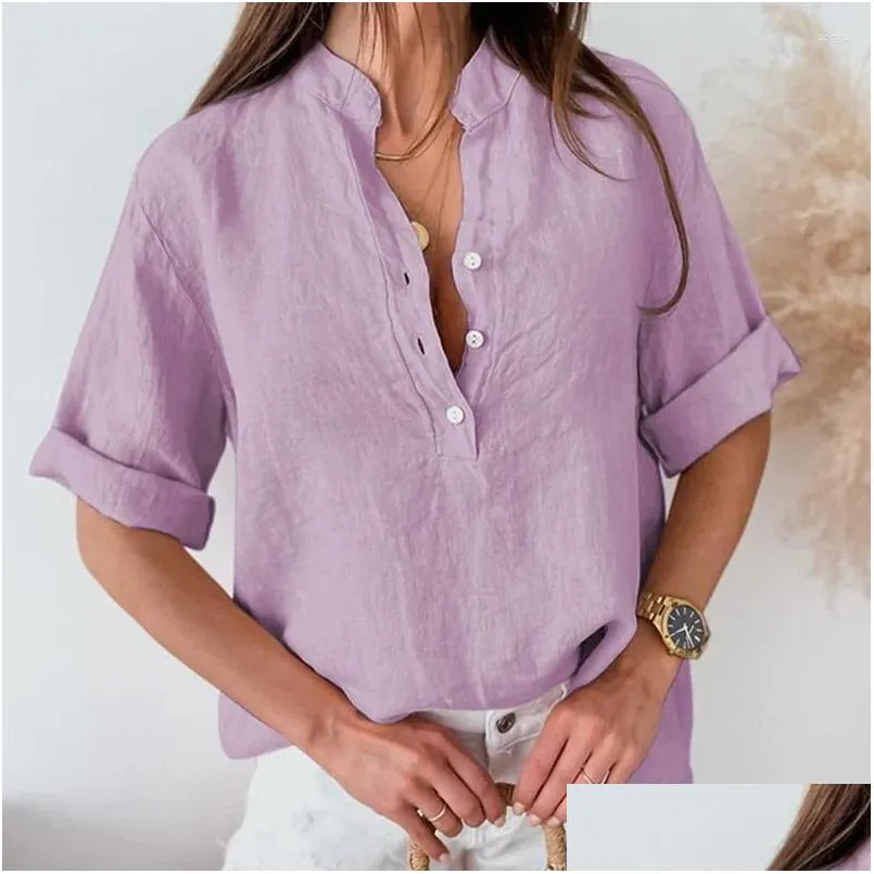 Women`s Blouses Solid Casual Loose Shirts For Women 2024 Summer Vintage Oversized And Fashion Elegant Youth Female Tops