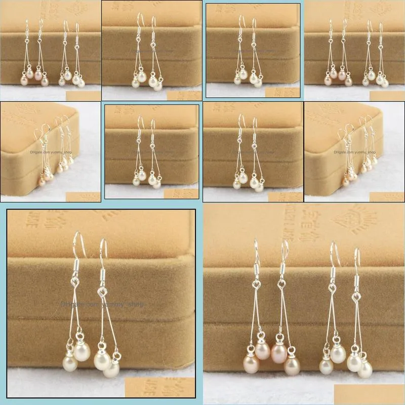 Dangle & Chandelier Fashion Pearl Earrings Natural Freshwater 6-7Mm 3A Jewelry Drop Sier Plated For Women Gift Delivery Dhlql