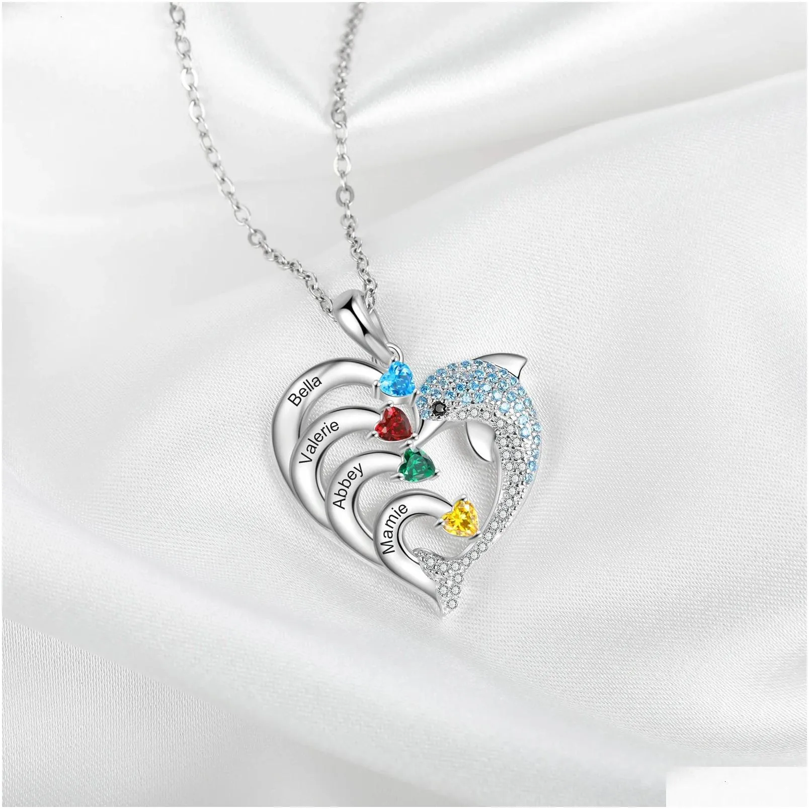 delicate  personalized engraved 2-8 name necklace customized heart pendant with birthstone christmas gifts for mom family