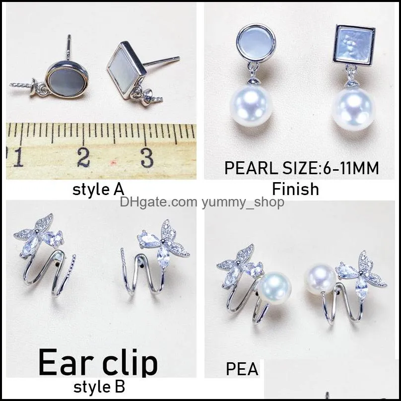 Jewelry Settings 100% S925 Sterling Sier Stud Earrings 12 Styles New Pearl Diy Earring For Women Fashion Drop Delivery Dhrtj