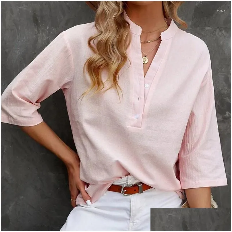Women`s Blouses Solid Casual Loose Shirts For Women 2024 Summer Vintage Oversized And Fashion Elegant Youth Female Tops