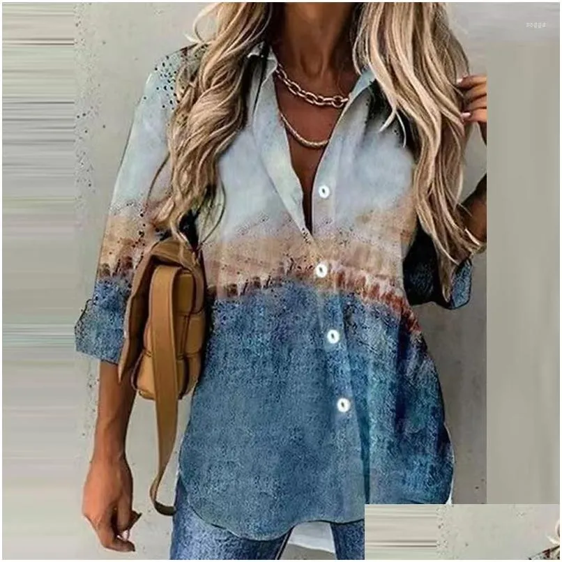 Women`s Blouses Elastic Buttoned Retro Women Loose Blouse Vintage Print Casual Long Sleeve Tops Female Floral Pullovers 2023 Summer