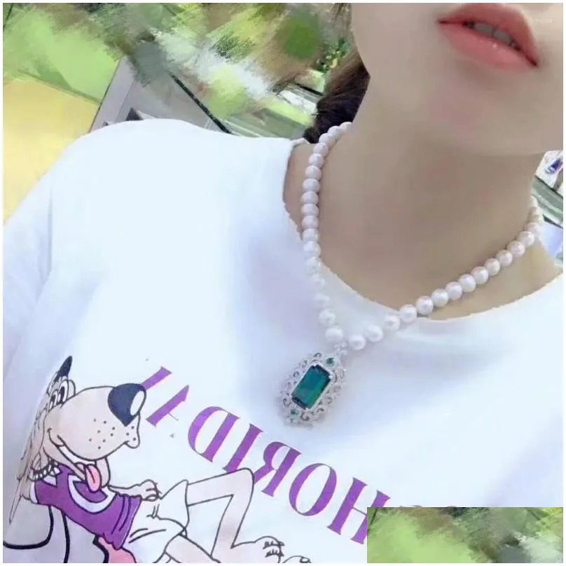 Chains Sell 45cm 8-9mm Natural White Freshwater Pearl Necklace Zircon Accessories Pendant Fashion Jewelry