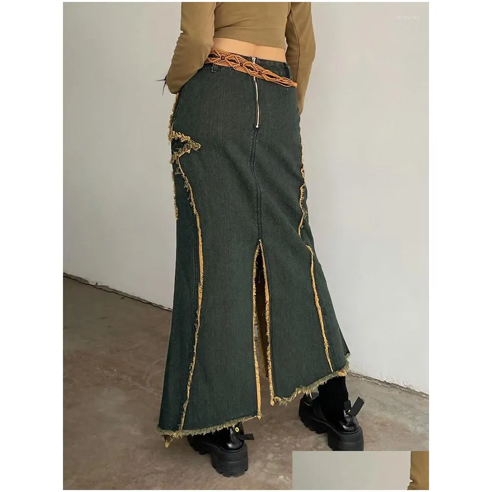 Skirts Vintage Y2k Jeans Skirt Women 2024 Fashion Star Patch Denim Long Korean Street Clothes Harajuku Fall Outfits