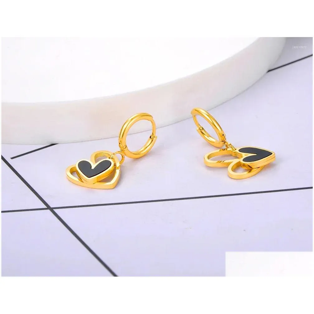 Hoop Earrings Fashion Titanium Stainless Steel Double Heart Birthday Gold Plated Acrylic For Women Girls E22102