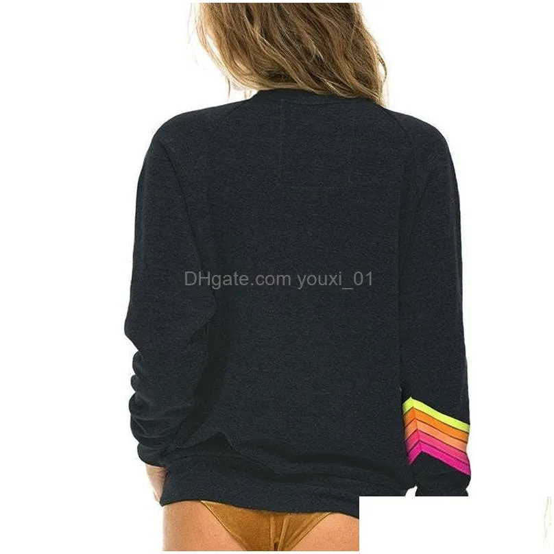 Women`S Hoodies & Sweatshirts Women S 2023 Autumn And Winter Elastic Sweatshirt Rainbow Print Round Neck Plover Nation 5 Srtipe Sweat Dhike