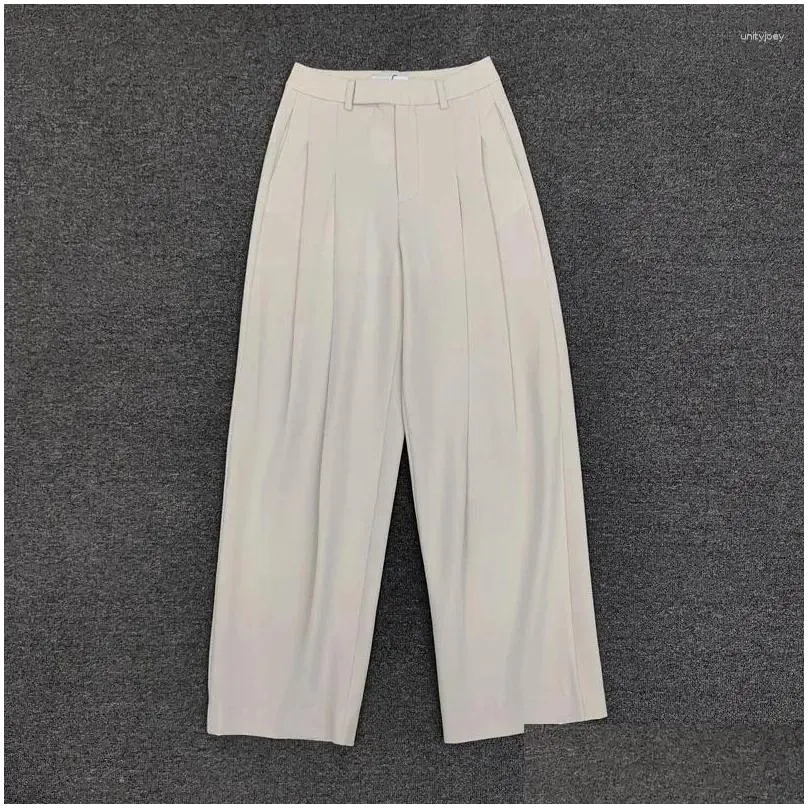 Women`s Pants Women High Waist Office Trousers 2023 Casual Ladies Elegant Buckle Up Pleated Wide Leg Spring Summer