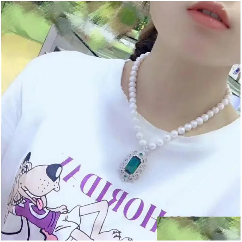 Choker Sell 45cm 8-9mm Natural White Freshwater Pearl Necklace Zircon Accessories Pendant Fashion Jewelry