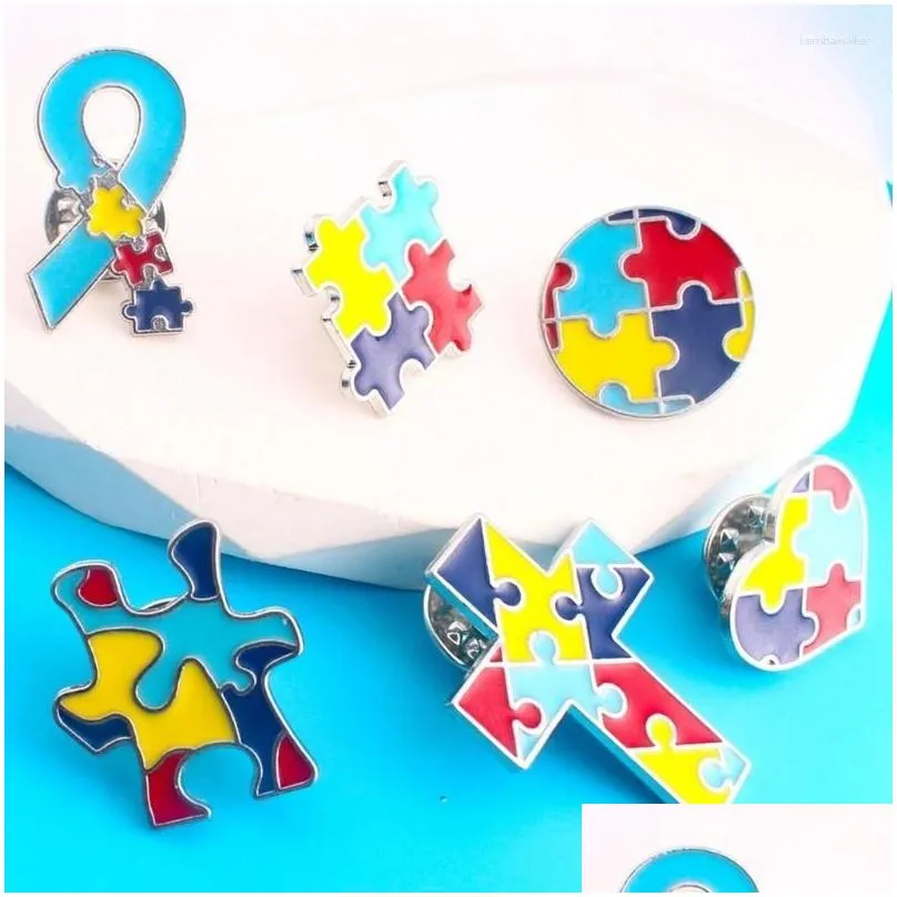 Brooches 6 Pcs Autism Awareness Pins Enamel Lapel Badge Brooch Symbols Of Support For Hats And Backpacks