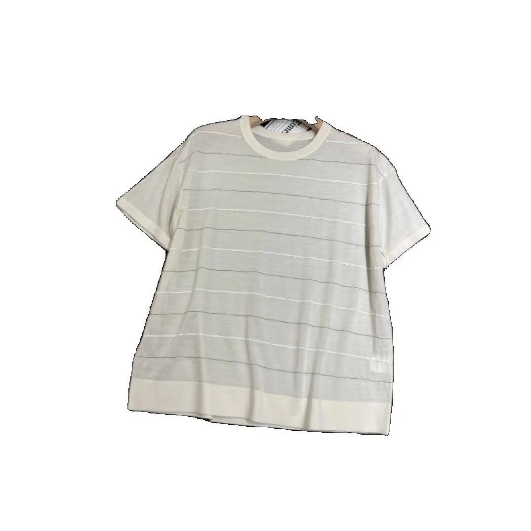 Women T Shirts Spring Round Neck brunello Knitted Short Sleeve T-shirt cucinelli Black and White
