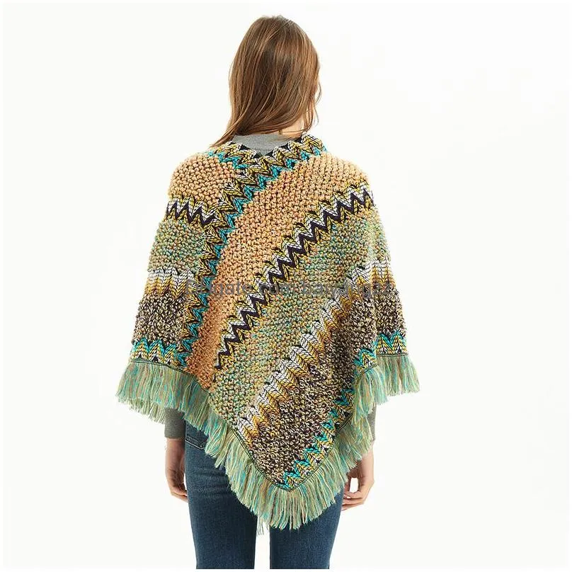 Womens Cape 0C0025 Spring And Autumn Cloak Retro Style Travel Plover Colorf Woven Tassels Customization Drop Delivery Apparel Clothi Dh92W