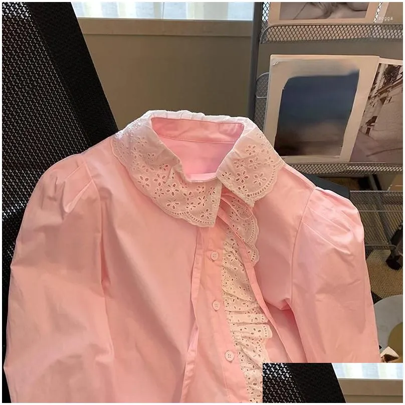 Women`s Blouses Lace Patchwork Rules Sweet Spring Autumn Shirts Korean Ashion Loose Long Sleeve Blusas Mujer