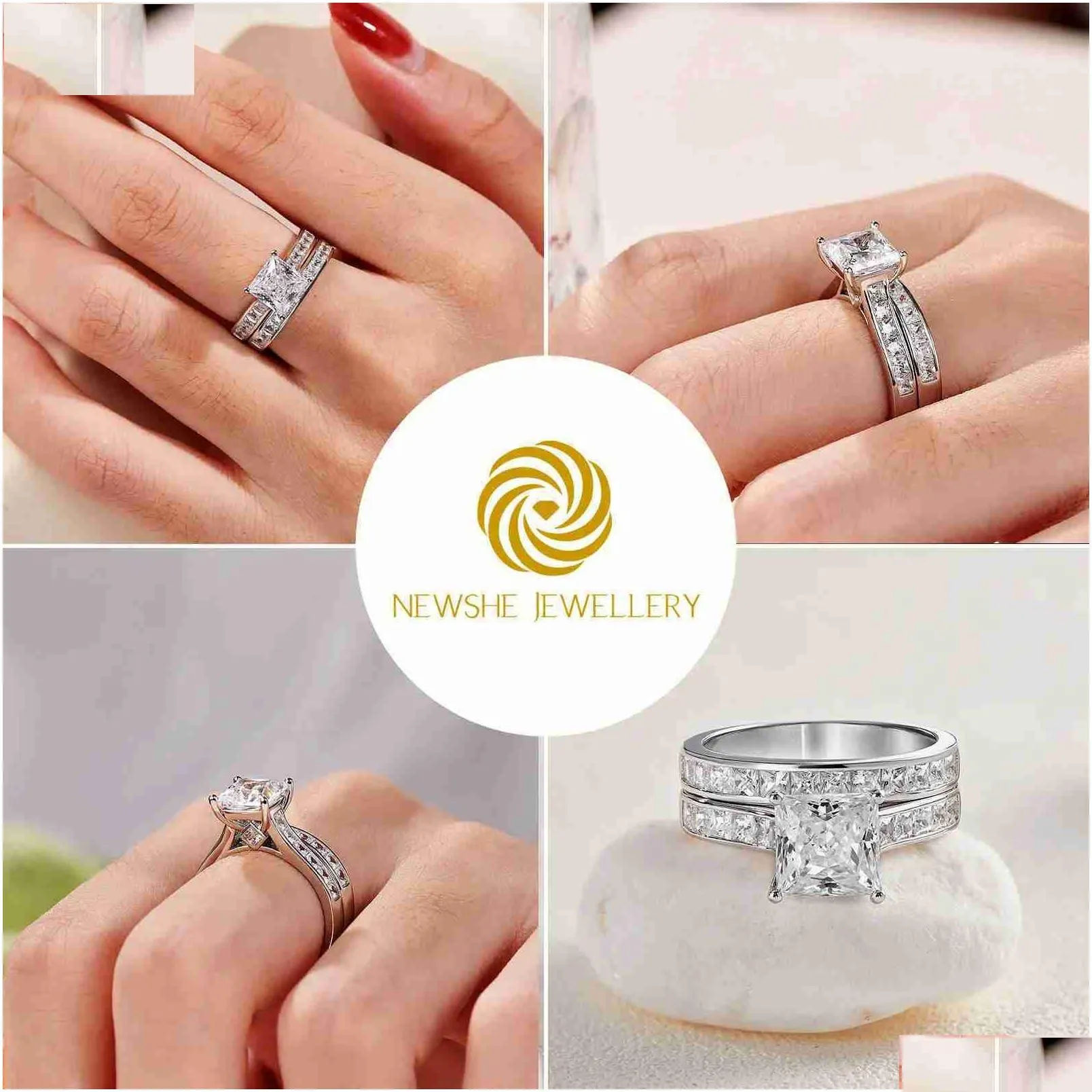 wedding rings she 2 pieces classic wedding rings set for women 7x7mm princess cut aaaaa zircon 925 sterling silver engagement ring jewelry