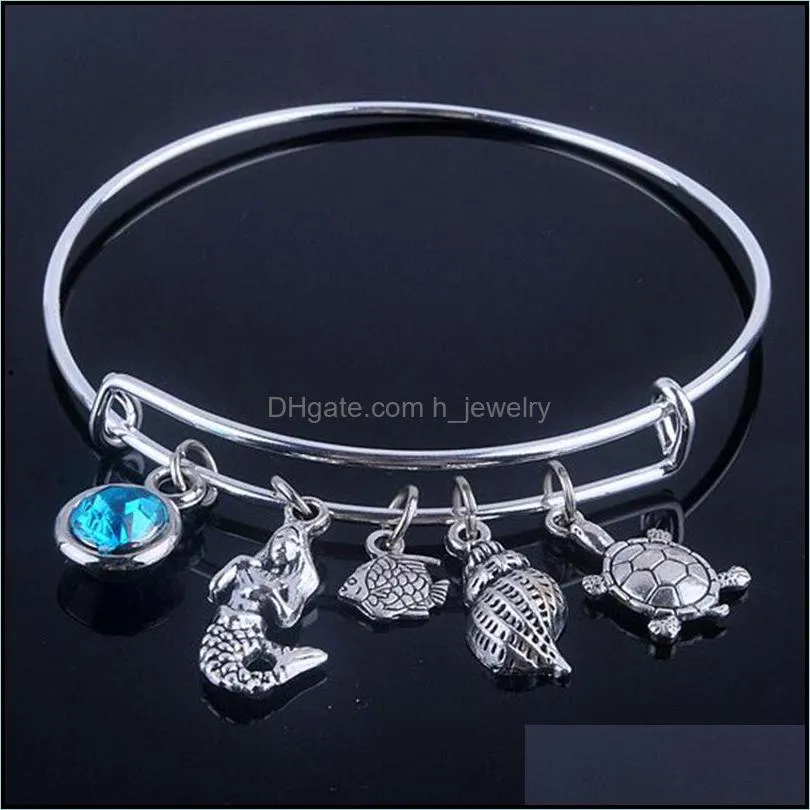 Charm Bracelets New Design Adjustable Expandable Wire Bangles Diameter 65Mm Sier Plated Sea Life And Blue Birthday Drop Deli Dhgarden Dho4U