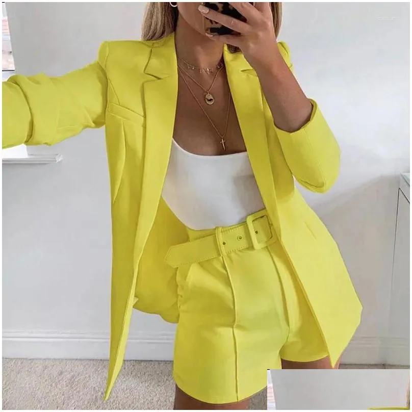 Women`s Suits 2024 European And American Suit Top Shorts Belt Wish Sexy Temperament Fashion Casual Lapel Small