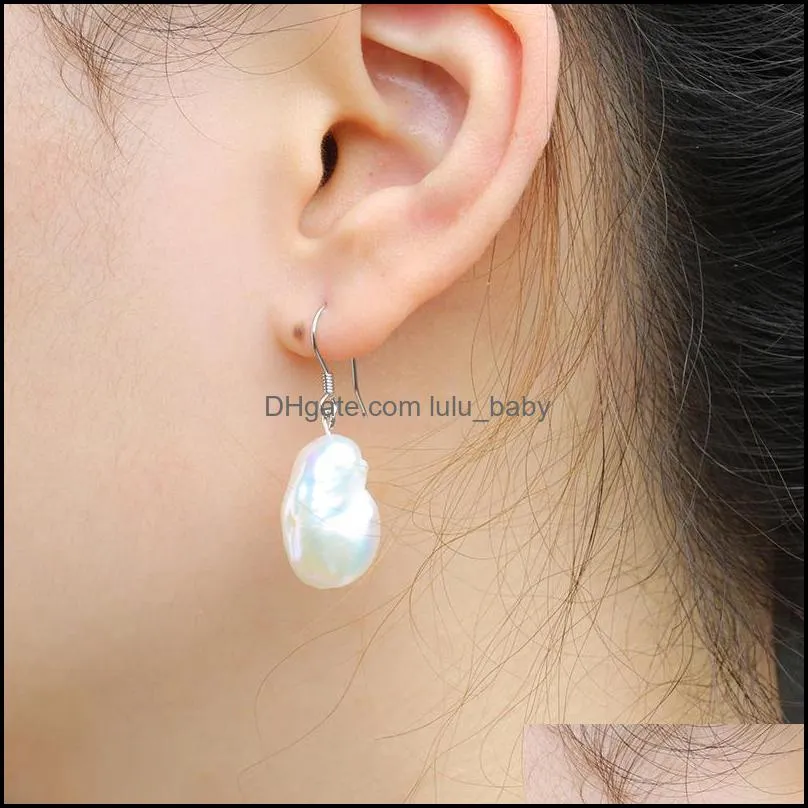 Dangle & Chandelier 100% Natural Baroque Earrings 10-15Mm White Pearl Drop S925 Sterling Sier Stud Earring Classic Fine Jewe Dhgarden Dhrhi
