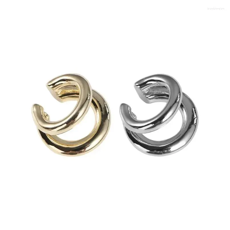 Hoop Earrings 1 Pc Alloy No Piercing Ear Clips Korean Style Double Circle Round Fashion Jewelry Gold Color