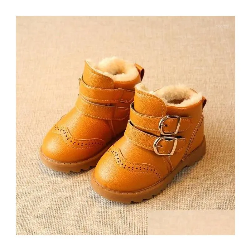 Boots Winter/autumn Kids Boy Shoes Fashion Children`s Plush Velvet Warm Cotton Baby Girls Soft Bottom