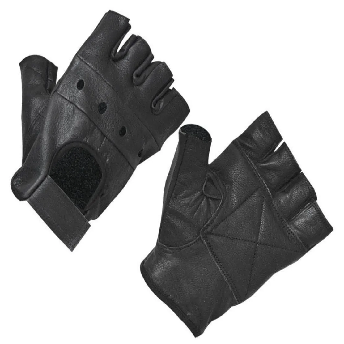 2019 NEW Fashion Men039s Leather Gloves Half Finger Fingerless Stage Sports Driving Solid Black Gloves3862185