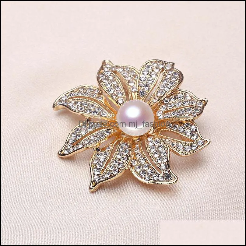 Jewelry Settings Flower Pearl Brooch Rhinestone For Women Fashion Accessories 9 Styles Diy Pins Christmas Drop Delivery Dh8Kw