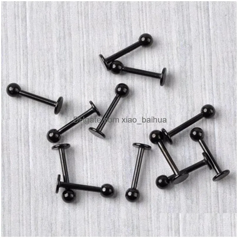 trendy lip ring 16g black stainless steel lip ring ball stud chin piercing bars body piercing jewelry