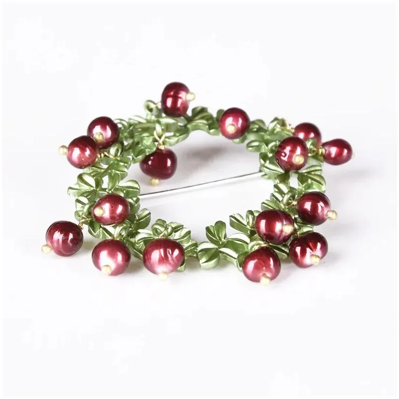Brooches Nice And Beautiful Jewelry Fruit Wreath Brooch Vintage Plant Antique Paint Cranberry Large