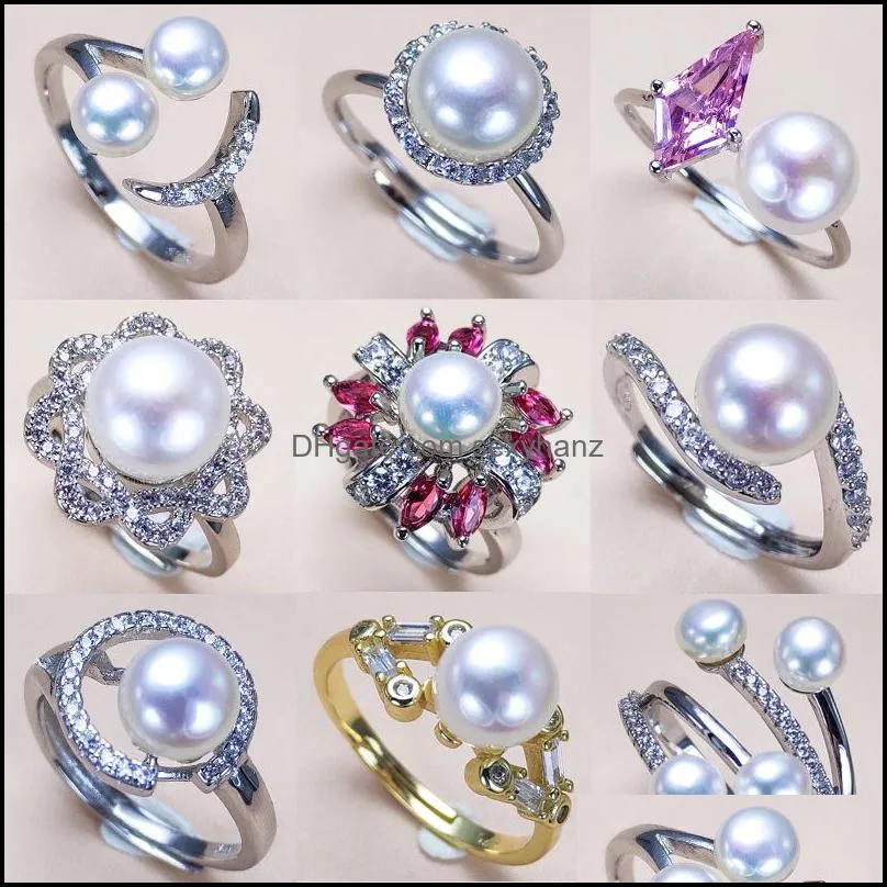 Jewelry Settings New Styles Pearl Rings Zircon Ring 925 Sier For Women Girl Adjustable Blank Diy Gift Drop Delivery Dhgarden Dhswk
