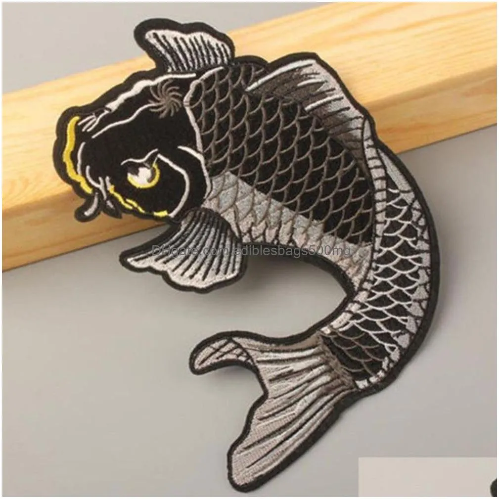 2pcs sticker koi carp fish diy iron sew on logo embroidered for clothing9589225