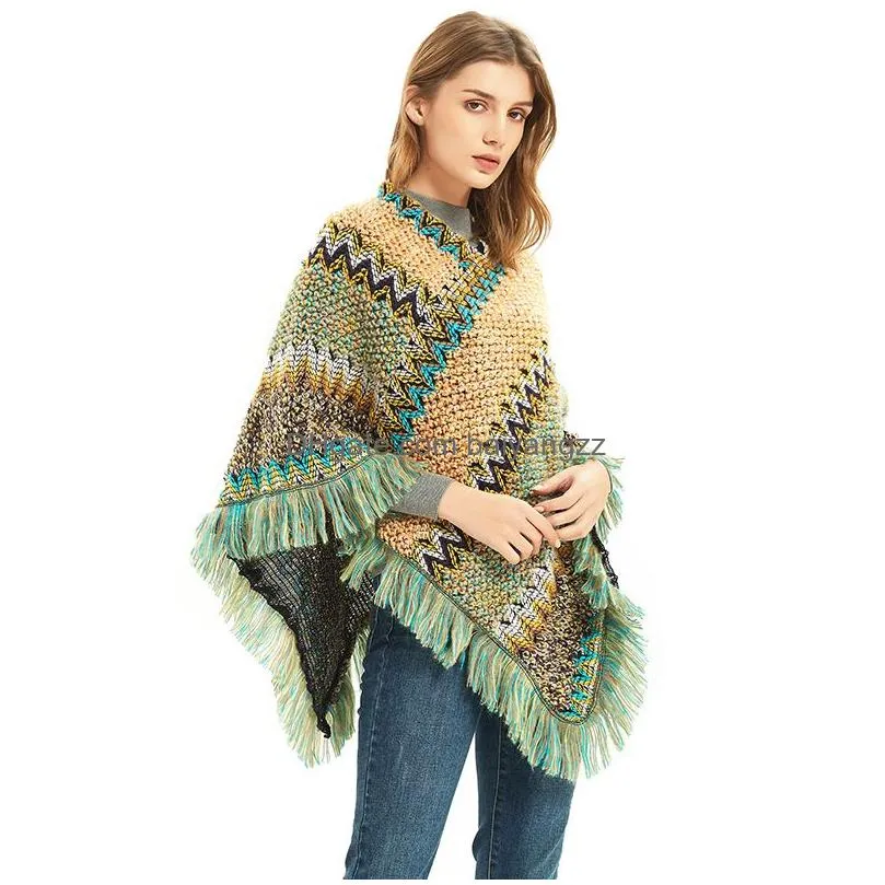 Womens Cape 0C0025 Spring And Autumn Cloak Retro Style Travel Plover Colorf Woven Tassels Customization Drop Delivery Apparel Clothi Dh92W