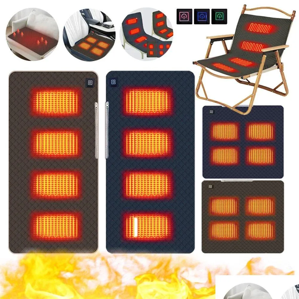 Mat 4 Heated Areas Camping Chair Heated Cushion Portable Heating Chair Pad 3 Gear Adjustable TypeC USB Charging Seat Warmer Cover