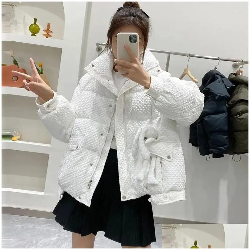 Women`s Down 2024 Winter Jacket Thickened Short Cotton-Padded Loose Female Coat Thin White Duck Warm Outerwear