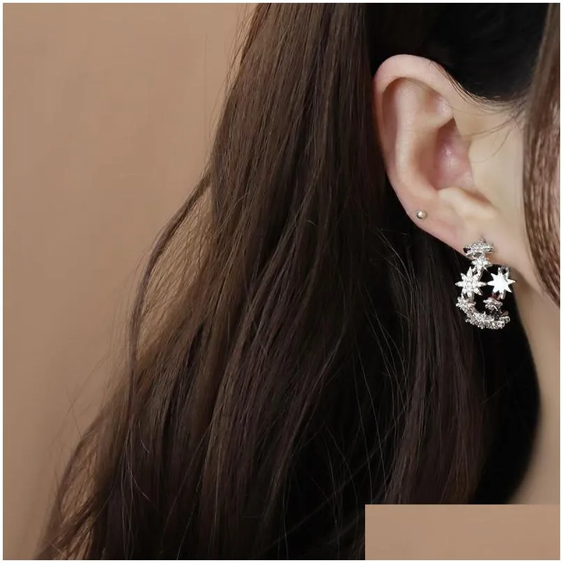 Hoop Earrings & Huggie Trend Charm Shine Explode C Shape Temperament Rhinestone Delicate Elegant Personalized Glamour JewelryHoop