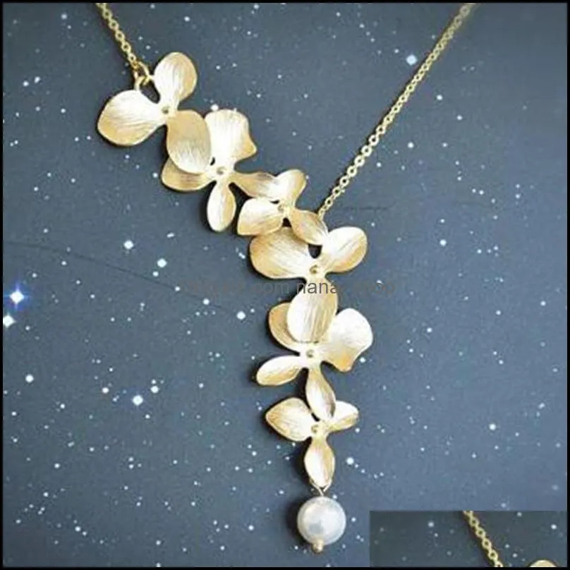 gold silver orchid flower necklace boho chic necklace wedding jewelry orchid flower necklace for women