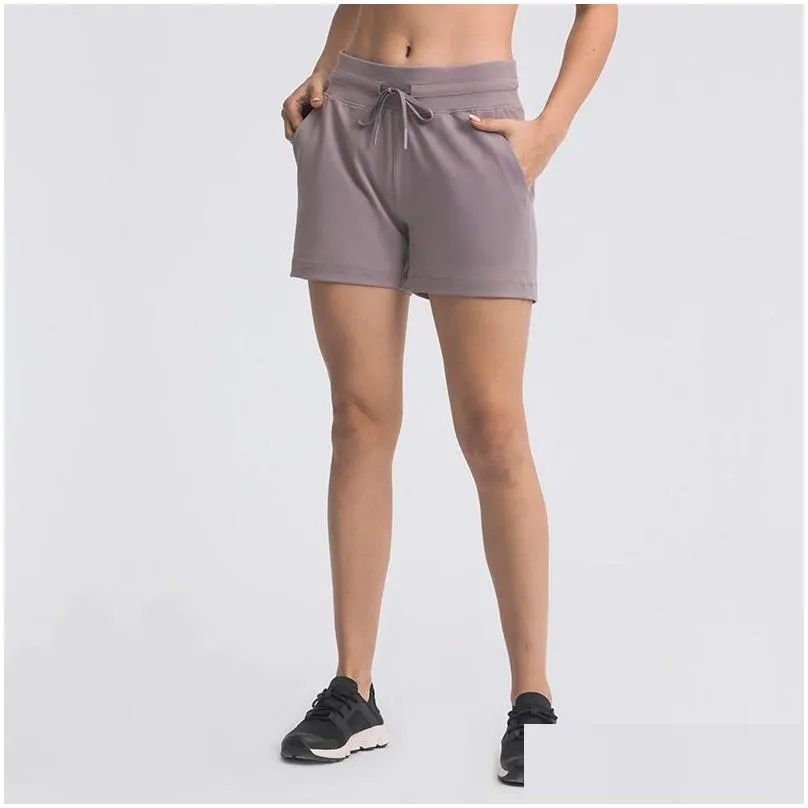 L-07 Yoga Shorts Womens Sports Short Pants Ladies Casual Outfits Sportswear Lady Girls Running Fitness Wear Cinchable Drawcord