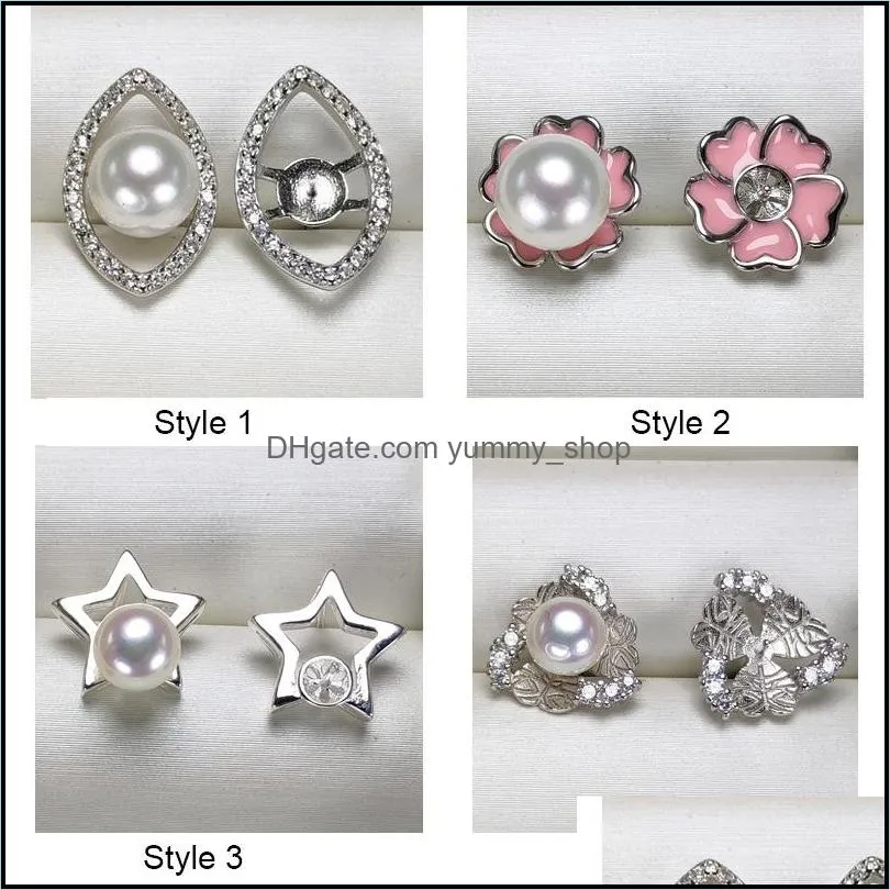 Jewelry Settings S925 Sterling Sier Earrings Diy Pearl Stud Setting For Women Girl Blank Wedding Gift 10 Drop Delivery Dhab6