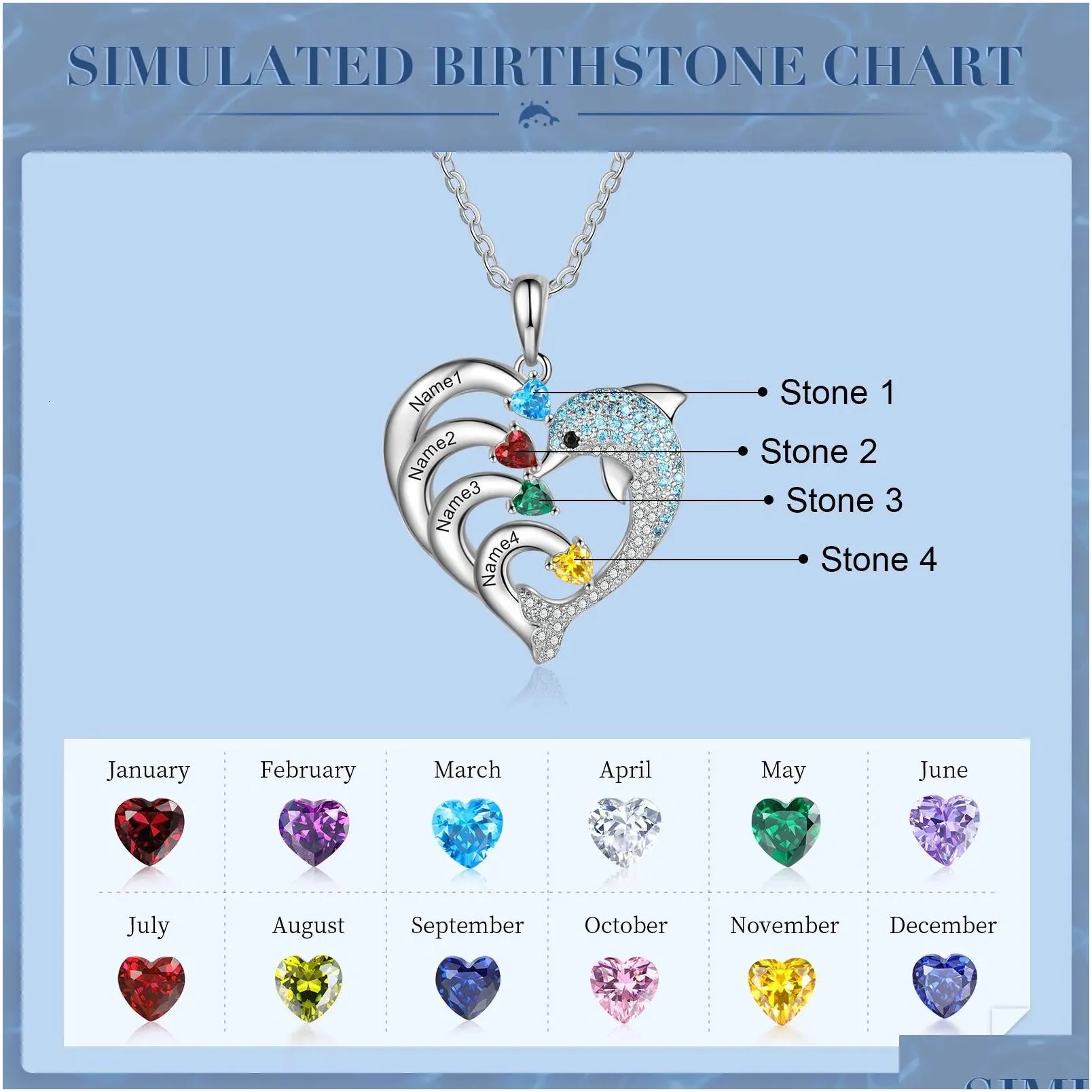 delicate  personalized engraved 2-8 name necklace customized heart pendant with birthstone christmas gifts for mom family